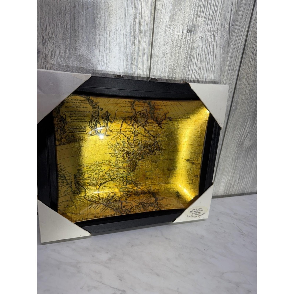 Classic Home Gold Leaf Antique Map North America Handcrafted Studio Glass 8x10